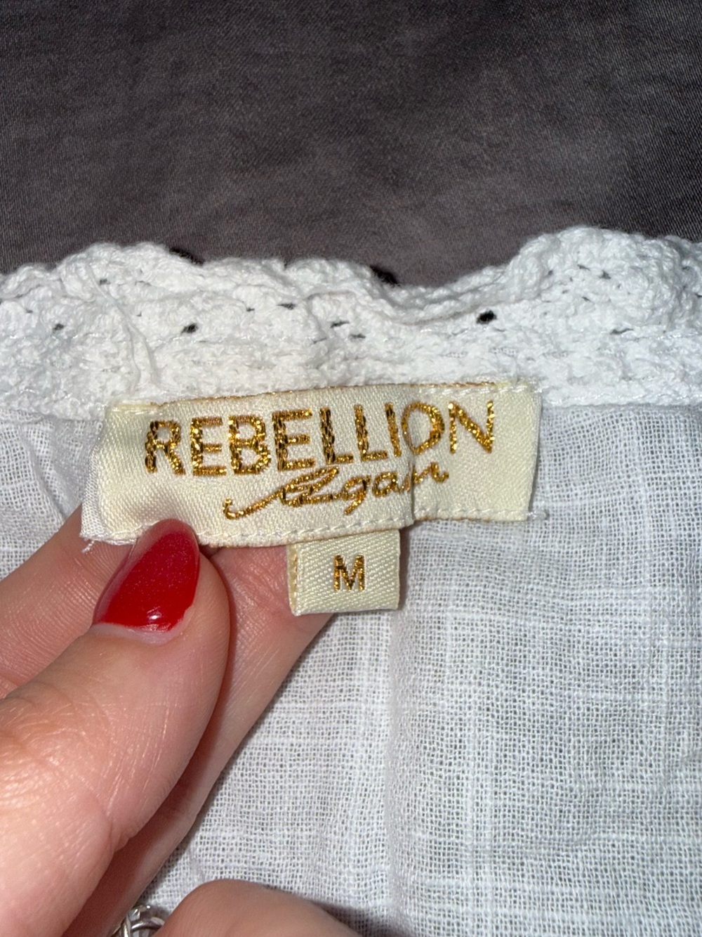 Rebellion Again White Crochet Lace Boho Sleeveless Tank Top Medium 100% Cotton - Picture 5 of 8